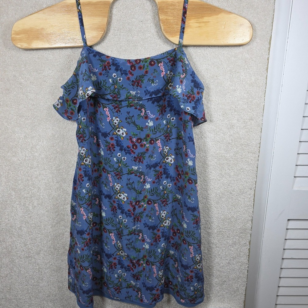 Alice + Olivia Silk Floral Mini‎ Dress Womens Large Blue Ruffle Spaghetti Strap